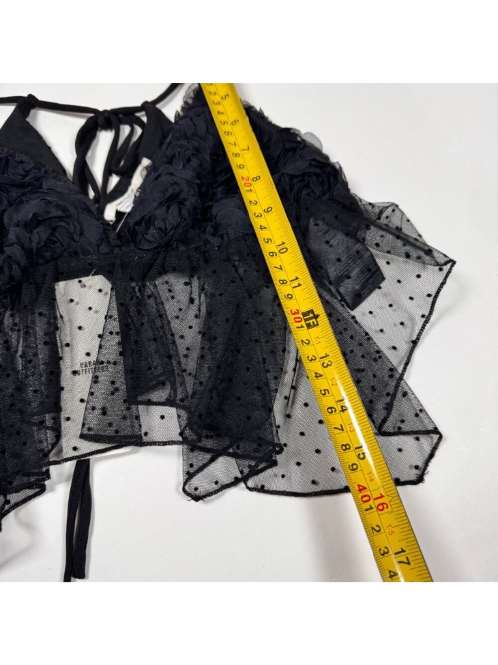 NEW Kimchi Blue Black Lace Asymmetric Babydoll Crop Top Sz S 3D Flower Ethereal - Picture 10 of 15
